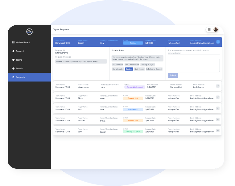 Find new players for you team